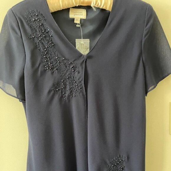 Tradition  - VTG  -  NWT-  floor length chiffon dress  - blue w jacket size 12P - Picture 11 of 11